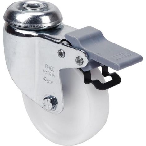rueda giratora agujero m10 freno 20bhfd60-bp plastico blanco eje liso