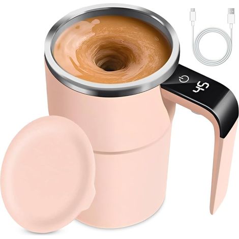 Tazza frullatore automatica, acciaio inossidabile, per caffè, tè, cioccolata calda, latte, cacao, proteine in polvere (modello 2 rosa)