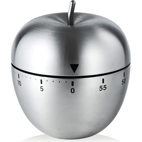 Lntyq Küchentimer in Apfelform, drehbar, mit mechanischem Alarm, manueller Küchentimer aus Edelstahl, zum Kochen und Backen, sportliches Apfeldesign, Edelstahl, 6,2 x 7,5 cm (1/5)