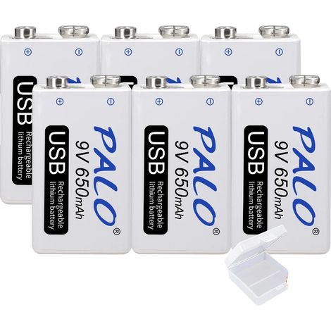 Batteria ricaricabile, capacità 650 mAh, ricarica USB, 6 unità da 9 V (1/2)