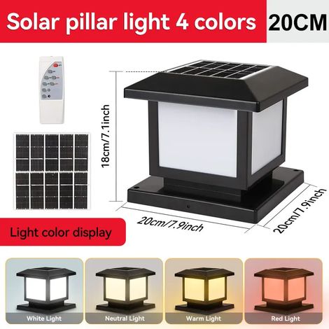 (4 couleurs changeantes - Type B 20 cm) Colonne lumineuse solaire LED d'extérieur avec minuterie et fonction mémoire, compatible avec les jardins et terrasses. (1/5)