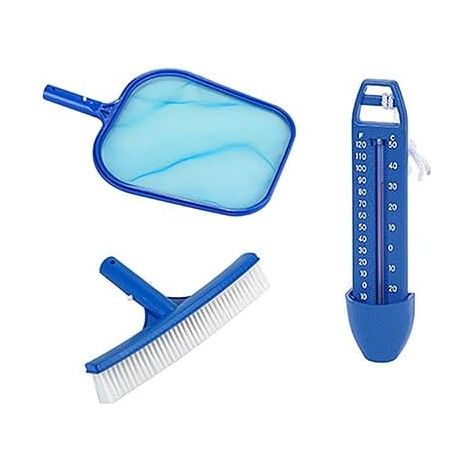 Destockage - Kit Entretien Piscine - Kit Nettoyage Piscine avec Épuisette, Brosse, Diffuseur Chlore, Thermomètre et Kit Aspiration Manuel (Kit Essentiel) (1/2)