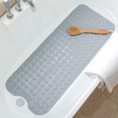 Rutschfeste Badematte, geeignet für empfindliche Haut, 100 x 40 cm, fixiert. BPA-freie, rutschfeste Badematte (grau).