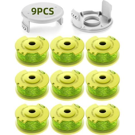 11 Paquet Modèle Actualisé Bobine Fil Coupe Bordure Convient pour Ryobi One +18v,24v,40v Coupe Bordures,Ø2.0mm et 3.4m Longueur AC14RL3A Remplacements Coupe Bordure(9 Bobine,2 Couvercle)-- (1/4)