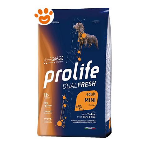 Prolife Dog DualFresh Adult Mini Tacchino Fresco Maiale Fresco e Riso  - Prolife Dog DualFresh Adult Mini Tacchino Fresco Maiale Fresco e Riso - Sacco Da 600 gr, Sacco Da 600 Gr