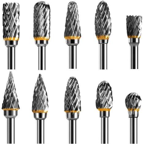 Fraises rotatives pour sculpture sur bois, carbure de tungstène, double tige, 10 pièces, tige de 1/8 pouce, pour outil rotatif, pour sculpture sur bois, polissage du métal, gravure, perçage