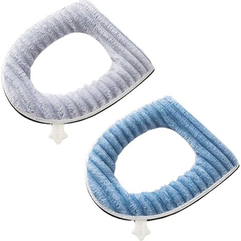Lot de 2 housses de siège de toilette plus épaisses et douces pour salle de bain, lavables et chaudes, avec fermeture éclair et poignée, s'adaptent à la plupart des tailles de couvercles de toilette (1/5)
