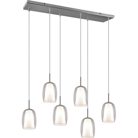 Suspension Led 6 lampes culot E14 chrome transparent blanc - Trio Select - Barret (1/4)