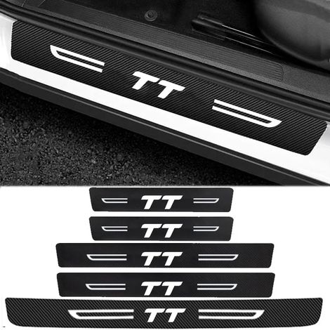 (5 pièces) Autocollants de protection de seuil de porte de voiture,anti-rayures,pour logo Audi TT,bandes de protection de pare-chocs arrière en fibre de carbone (1/3)