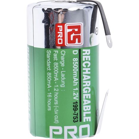 Batterie D rechargeable 8.5Ah NiMH 1.2V RS PRO, Sortie Cosses ( Prix pour 1 )