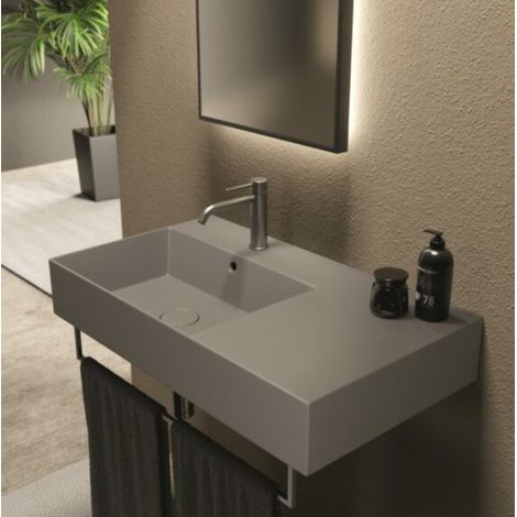 SPY 81x46 PLAN Bleu mat. Avec bonde. Siphon Noir mat. 0 trou (1/5)