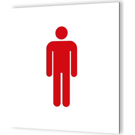 Pictogramme Toilettes Hommes - Plaque de porte en Dibond Blanc - Picto Rouge - 20x20 cm - Fixation adhésive incluse (1/5)