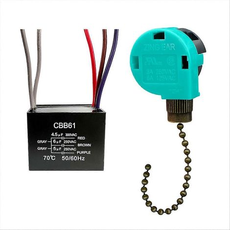 Cordon de traction pour ventilateur de plafond, condensateur CBB61 de rechange, interrupteur à chaîne, pièce de remplacement pour luminaires et moteurs, kit de 2 pièces (1/5)