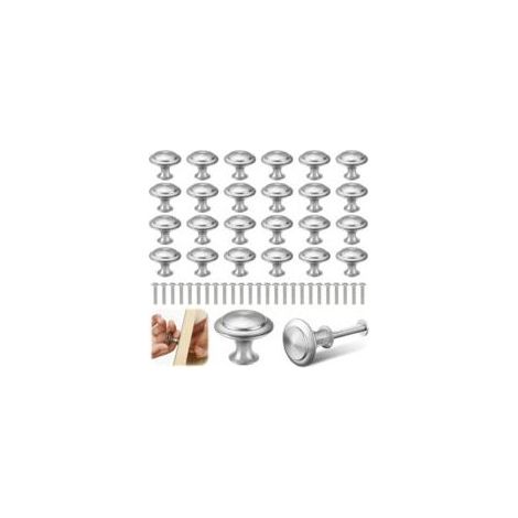 Lot de 25 poignées de meuble argentées Acier inoxydable Diamètre 30mm Hauteur 22mm Pour armoires et tiroirs-Crezuo (1/5)