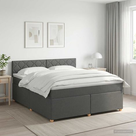 Cama box spring con colchón Gris oscuro 180 x 200 cm Tela (1/5)