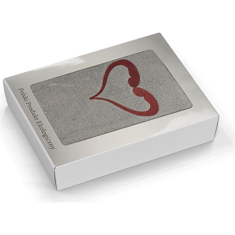 Valentinstag-Handtuch 70x140 Grau Herzstickerei Rot in einer Box