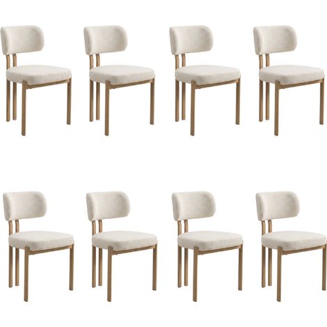 Lot de 8 chaises de salle à manger Hira - Tissu Bouclette Blanc Cassé / Pieds Chêne (1/4)