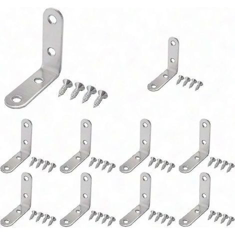 Équerre de fixation en L robuste 50x50mm, lot de 10 avec vis, support mural pour étagère et rayonnage, cornière décorative renforcée (1/5)