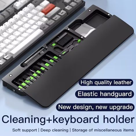 Ergonomic computer keyboard wrist rest. Made of non-slip ABS, includes cleaning kit, black color. (1/5)