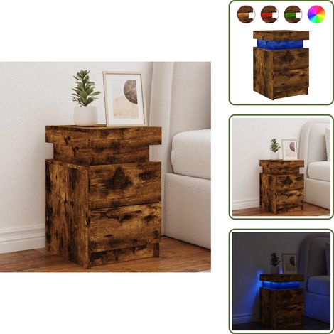 Nachttisch Räuchereiche - vidaXL Nachttisch mit LED-Leuchten Räuchereiche 35x39x55 cm - LED Nachttisch (1/5)