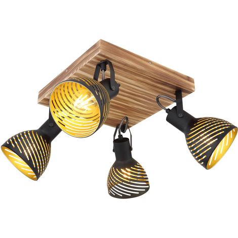 Lampe de plafond noir or Lampe de salon Landhaus Spot de plafond 4 flammes Lampe en bois, barre de spots orientable, métal, 4x E27 douilles, LxBxH 80x12,5x25 cm (1/5)