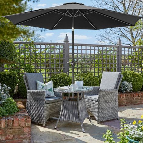 3M Outdoor Round Garden Parasol Patio Sun Shade Canopy Umbrella Crank Tilt Black (1/5)