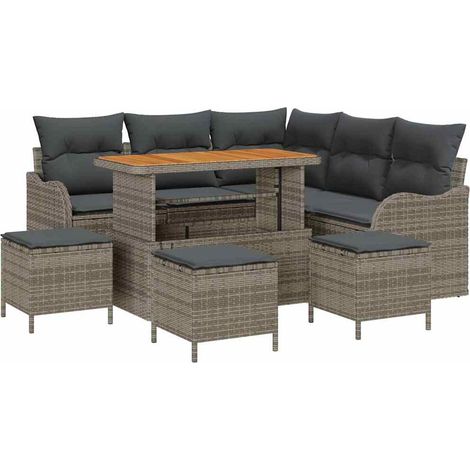 Set Divano da Giardino con cuscino con cuscino 9 pcs Grigio vidaXL (1/5)