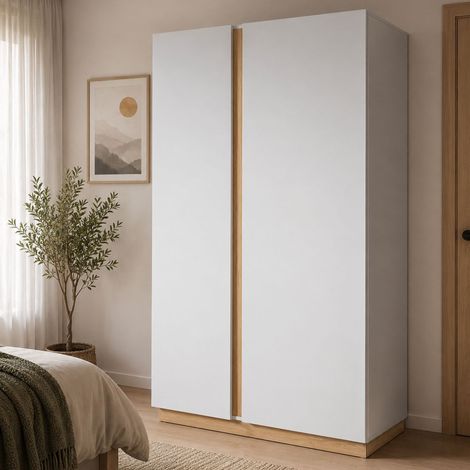 Guardarropa 2 Puertas Kabatoli, Armario Habitación Perchero, 5 Estantes, 2 Puertas, 97x194h cm Marrón Roble Nodo (1/3)