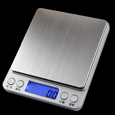 KOWOLL Balance de cuisine numérique avec plateau, 500 g, précision 0,01 g, balance de poche avec compteur, piles incluses, argent (1/3)