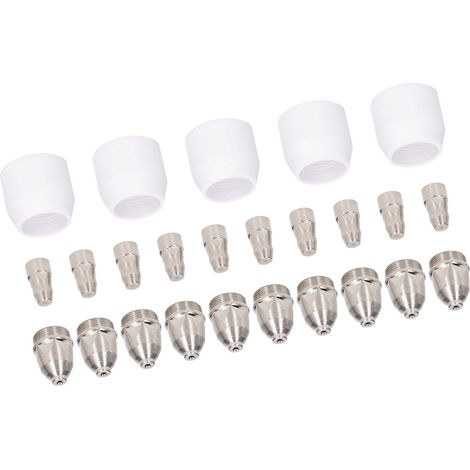 Set mit 25 P80 Plasma-Brenner-Verbrauchsmaterialien: Elektroden, Düsen, Keramik-Schutzkappen für den Schneidbrenner. (1/5)