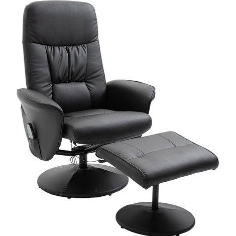 Fauteuil de massage inclinable en cuir synthétique noir avec repose-pieds et espace de rangement, 76 x 81 x 105 cm (1/5)