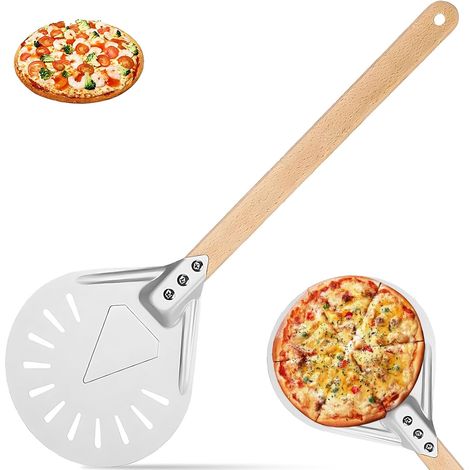 7 Pouces Pelle Pizza Perforée, Spatule Pizzas avec Poignée Bois Antidérapante, Pelle Tournante Pain Aluminium Anodisé, Accessoires Cuisson Ronde, Pelle à Pizza pour Gâteaux, Pizzas Maison (1/5)