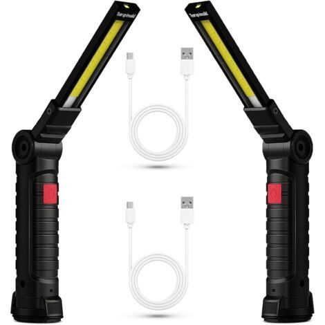 2x Lampe Lampe de Travail LED Rechargeable, Baladeuse Magnétique COB, Torche USB Puissante 5 Modes, Éclairage d'Inspection Auto, Lampe de Camping 360° avec Base Aimantée, Atelier/Garage/Urgence
