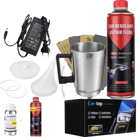 Kit de restauration de phares, fluide de réparation de 800g, tasse d'atomisation de 75mm, couvercle d'atomisation de 75mm, câble d'alimentation de 3m, visibilité améliorée (1/5)