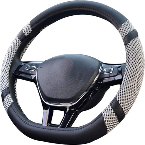 D Forme Couvre Volant de Voiture Haute Qualite Volant Universel Respirant Volant Durablede Protecteur Antidérapant pour diamètre 38cm(15") (D- Gris)-Fei Yu (1/4)