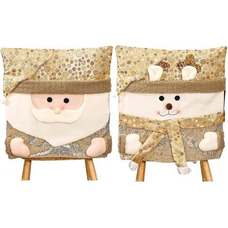 Lot de 2 housses de chaise de Noël, motifs mignons de Père Noël et de renne, housses de dossier de chaise à paillettes dorées pour la décoration de Noël de la maison et de la cuisine (1/5)