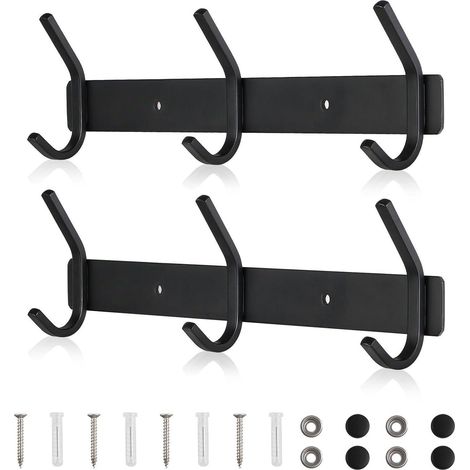Hakenleiste Schwarz Matt 30cm mit 3 Haken, Edelstahl, 2 Stück (1/5)