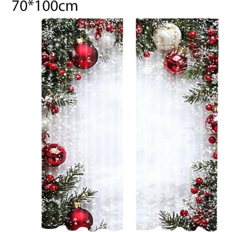 Rideau De Noel - Imprimé Flocons De Neige Et Branches De Pin - Polyester - 70x100 cm 75x165 cm 100x220 cm - Pour Chambre Salon Décoration Festive (1/5)