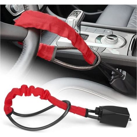 Antivol Voiture Serrure Volant Bloque, Anti Auto Sécurité, Universel Protection SUV Robuste, Ajustement Universel, 2 Clés (Rouge) (1/4)