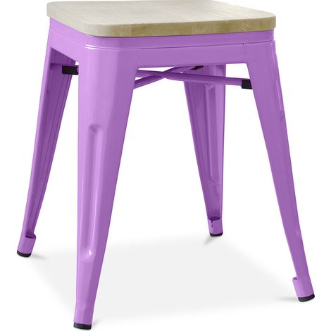 Tabouret Design Industriel - Bois & Métal - 45cm - Stylix Violet Clair
