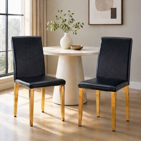 Sillas de comedor lote de 2, PU negro y metal dorado, 90 cm, DESVIAE (1/5)