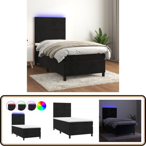 Sommier à lattes de lit avec matelas LED Noir 100x200cm Velours - Lit Plateforme - Lit Design - Lit Capitonné - Lit Velours - Tête De Lit Ajustable