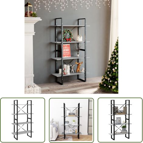 The Living Store Bücherregal 4 Fächer Betongrau 80x30x140 cm Holzwerkstoff - Industrielles Design - Bücherregal - Holzwerkstoffregal - Graues Regal - Aufbewahrungslösung (1/5)