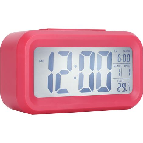 Horloge électronique LCD, grand écran, silencieuse, affichage intelligent de l'heure et de la température, réveil GHY-501 Rose (1/5)