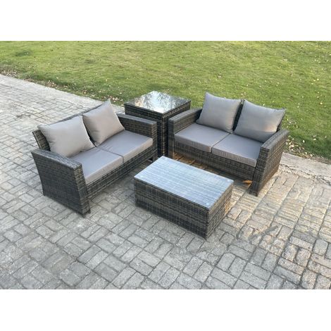 Fimous Rattan Gartenmöbel Sofa Set mit Rechteckig Couchtisch Doppelsitz-Sofa Beistelltische Gartenlounge Set Dunkelgrau Gemischt (1/5)