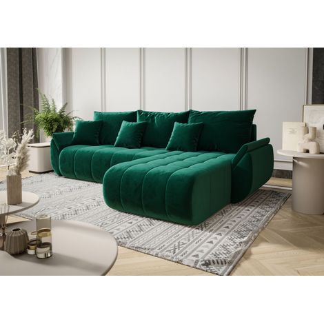 Ecksofa Schlafsofa AKITA Stoff Monolith Grün Ottomane Rechts (1/3)
