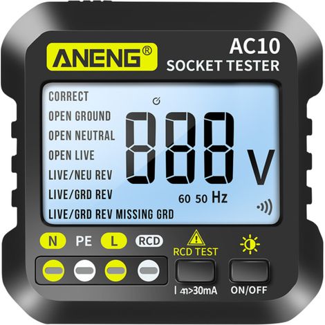 Probador de enchufes digital AC10, detector de enchufes domésticos, comprobador de polaridad y fase, voltímetro, electroscopio multifuncional (enchufe europeo)
