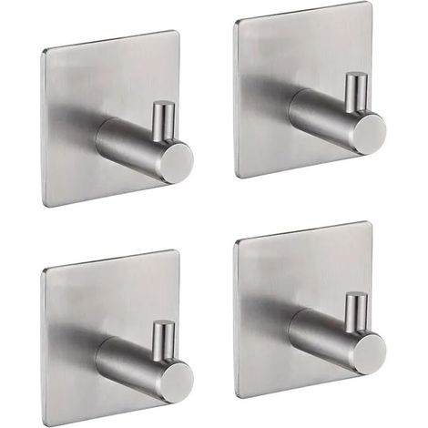 4 Pieces 3M Adhesive Hook, Bathroom Wall Adhesive Hook, Kitchen Towel Hanger, Stainless Steel Adhesive Self-Adhesive, Gray (1/4)