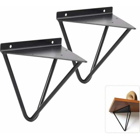 Vintage Triangle Support 2PCS Or/Blanc/Noir Support d'étagère Métal Mural Décoratif en Fer Forgé Support d'étagère pour Salle de Bain, Cuisine, Hôtel, Bar, Noir , Mounting plate thick 1.2MM