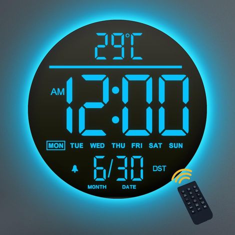 Horloge Murale Numérique 10" avec Veilleuse, Alarme, Télécommande, 11 Couleurs RGB, Luminosité Auto, Température, Date et Jour, Horloge Murale LED Électrique Moderne pour Chambre et Salon